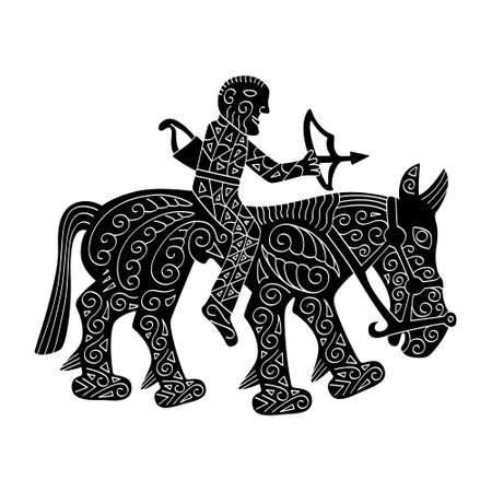 vector monochrome icon with ancient Scythian art. Plaque with animal motifs for your projectのイラスト素材