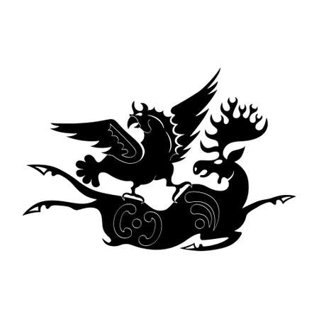 vector monochrome icon with ancient Scythian art. Plaque with animal motifs for your projectのイラスト素材