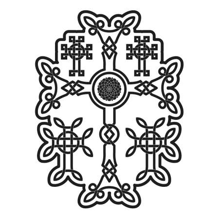 vector icon with ancient Armenian symbol Khachkar. Armenian cross stone for your projectのイラスト素材