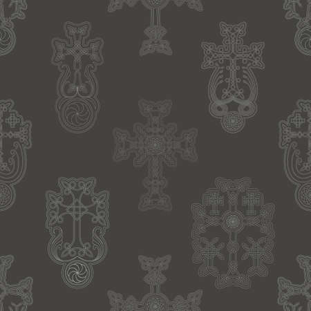Seamless pattern with ancient Armenian symbol Khachkar. Armenian cross stone for your projectのイラスト素材