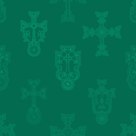 Seamless pattern with ancient Armenian symbol Khachkar. Armenian cross stone for your projectのイラスト素材