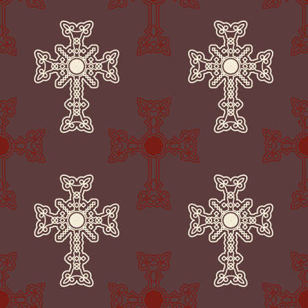 Seamless pattern with ancient Armenian symbol Khachkar. Armenian cross stone for your projectのイラスト素材