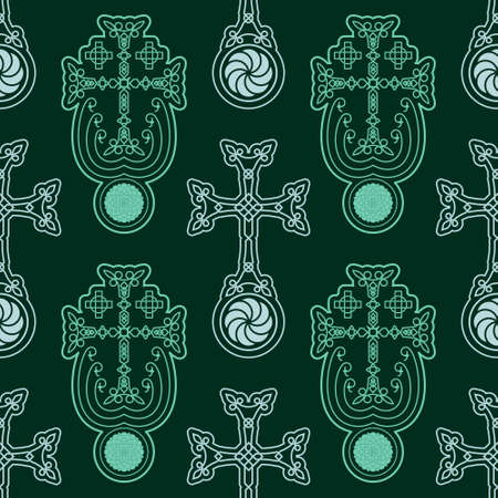 Seamless pattern with ancient Armenian symbol Khachkar. Armenian cross stone for your projectのイラスト素材
