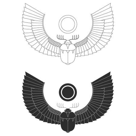 vector monochrome icon set with ancient egyptian symbol Scarab Winged sun for your projectのイラスト素材