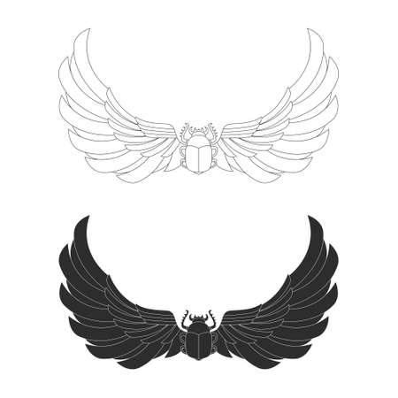 vector monochrome icon set with ancient egyptian symbol Winged sun for your projectのイラスト素材
