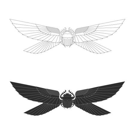 vector monochrome icon set with ancient egyptian symbol Winged sun for your projectのイラスト素材