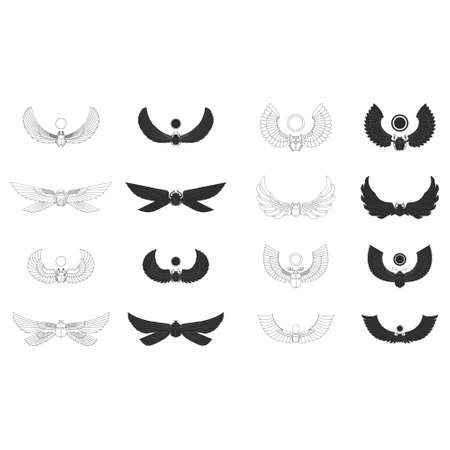 vector monochrome icon set with ancient egyptian symbol Winged sun for your projectのイラスト素材