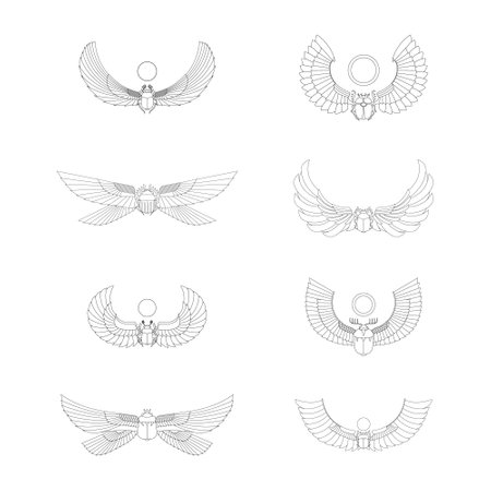 vector monochrome icon set with ancient egyptian symbol Winged sun for your projectのイラスト素材