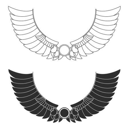 vector monochrome icon set with ancient egyptian symbol Winged sun for your projectのイラスト素材