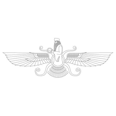 vector monochrome icon set with ancient sumerian symbol Faravahar for your projectのイラスト素材