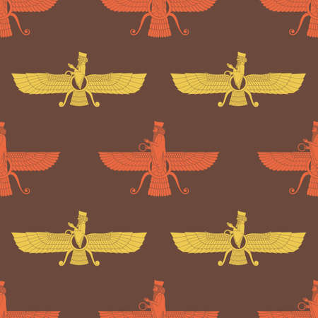 Seamless pattern with ancient sumerian symbol Faravahar for your project