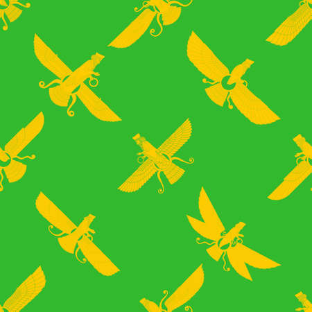 Seamless pattern with ancient sumerian symbol Faravahar for your projectのイラスト素材