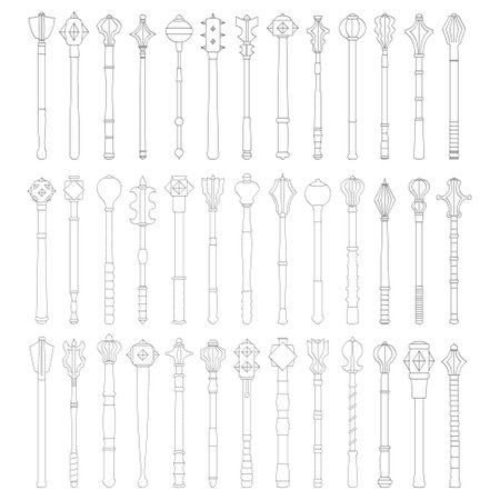vector monochrome icon set with ancient battle Maces for your projectのイラスト素材
