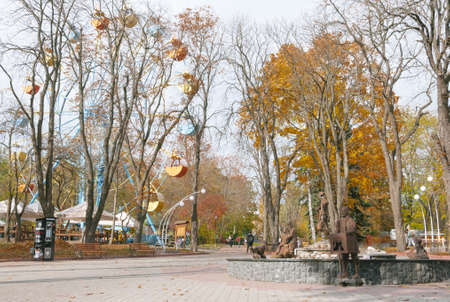 Kyiv, Ukraine - 10/21/2021: Kyiv Zoo. Sculptures of the scene from the Pinocchio movie by the fountain. Quality image for your projectのeditorial素材