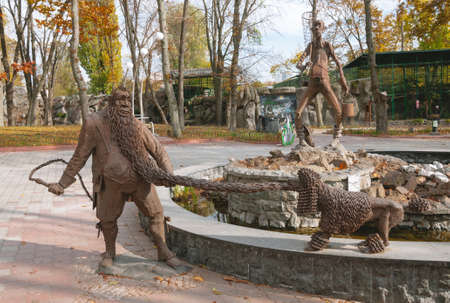 Kyiv, Ukraine - 10/21/2021: Kyiv Zoo. Sculptures of the scene from the Pinocchio movie by the fountain. Quality image for your projectのeditorial素材