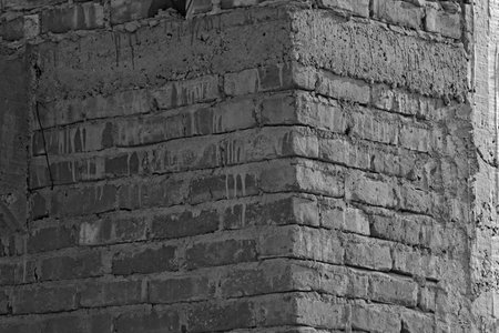 brick wall construction view in black and white perspectiveの写真素材