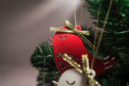 christmas bird decoration on Christmas treeの写真素材