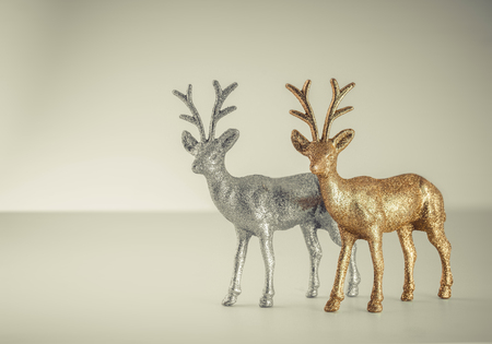 christmas deer gold and silver vintage toneの写真素材
