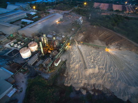 aerial view from drone sugar factory at night.のeditorial素材