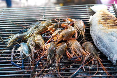 Baked shrimp in out door seafood market.の写真素材