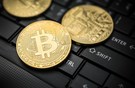 close up golden bitcoin coin crypto Currency background concept.
