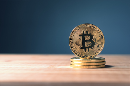 close up golden bitcoin coin crypto Currency background concept.