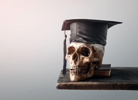 Skull with graduation cap Empty ready for your product display or montage.の写真素材