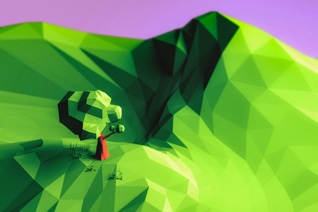 3d illustration low poly landscape tree and mountain.の写真素材