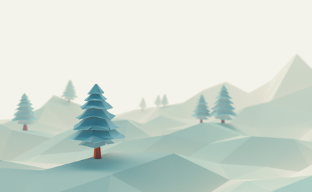 3d illustration winter tree low poly christmas scene background.の写真素材