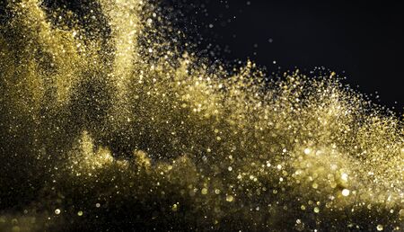 glitter lights grunge background, gold glitter defocused abstract Twinkly gold Lights Background. の写真素材