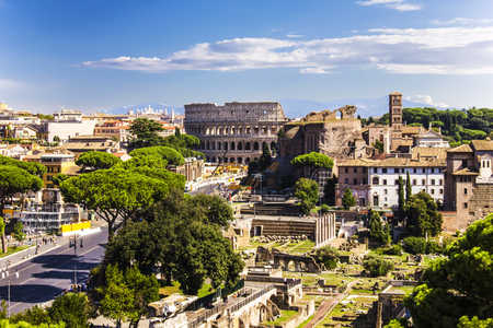 View on The Imperial Fora and The Colosseum from The Altar of The Fatherlandの写真素材