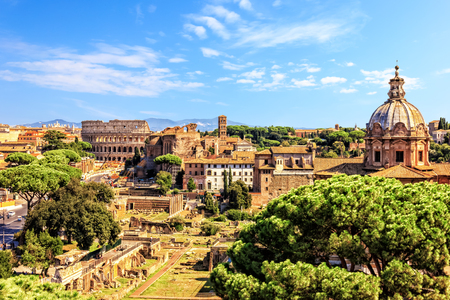 View on the Colosseum, the Santi Luca and the Imperial Fora from Vittoriano in Romeの写真素材