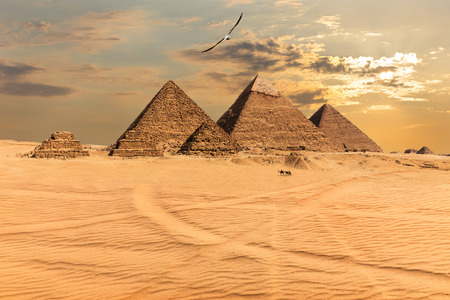 Sunset over the Pyramids of Giza, Egypt