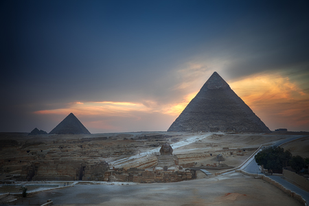 The Giza Pyramids and the Sphinx in the evening, Egypt.の写真素材