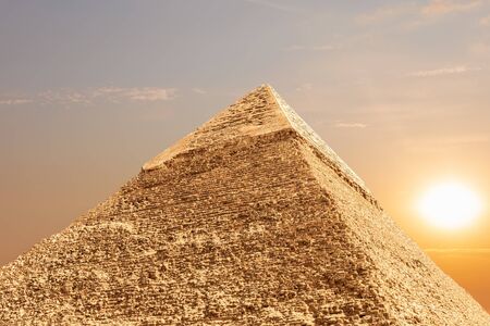 The Pyramid of Khafre in Giza, Egypt, detailed viewの写真素材