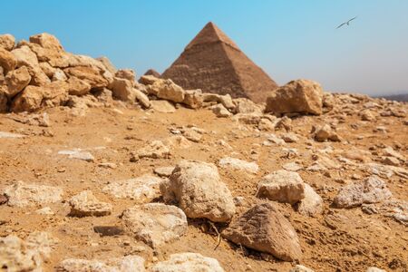 Rocks in the Giza desert in front of the Pyramid, Egypt