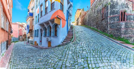 Fener district of Istanbul, beautiful narrow street panoramaの写真素材