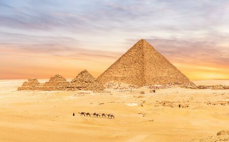 The Menkaure Pyramid complex in Giza desert, Cairo, Egypt.