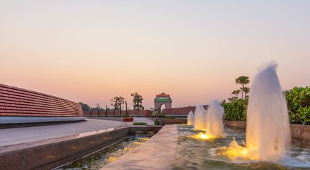 Fountains by the National War Memorial near the India Gate, New Delhi, India.
