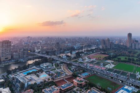 Cairo downtown sunset view, the Nile and the Gezira island, Egyptの写真素材