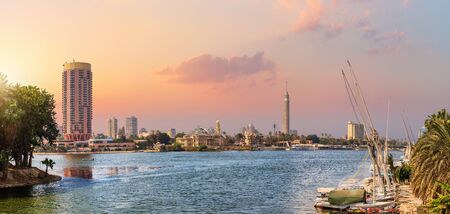 The NIle Harbour in the centre of Cairo, Egypt, sunset view.