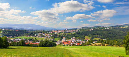 Austrian rural panorama, view on the Alpen villageの写真素材