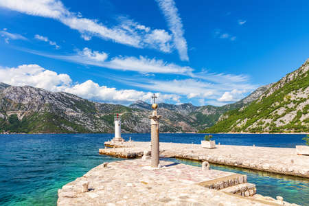 Our Lady of the Rocks Lighthouse, Bay of Kotor, Montenegroの写真素材