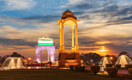 The India Gate and the Canopy in New Delhi, sunset view.の写真素材