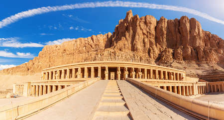 Hatshepsuts Temple and the cliffs, Luxor, Egyptの写真素材