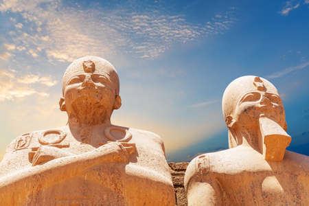 Statues of Thutmes III, the 7th pylon at Karnak Temple, Luxor, Egyptの写真素材