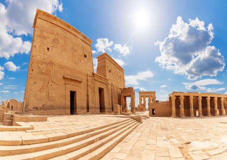 Ancient Philae Temple of Isis, Aswan, Egypt, sunny panorama.の写真素材