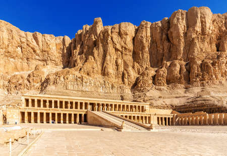 Mortuary Temple of Hatshepsut in the rocks, Nubian Desert, Luxor, Egypt.
