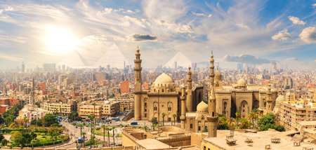Mosque-Madrasa of Sultan Hassan, beautiful panorama of Cairo landmarks, Egypt.の写真素材