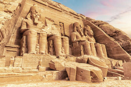 The Great Temple of Ramesses II and the Colossals, Abu Simbel, Egyptの写真素材